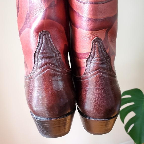Lucchese Women Cowboy Western Leather Brown Black Cherry Boots 6.5 - Picture 3 of 11